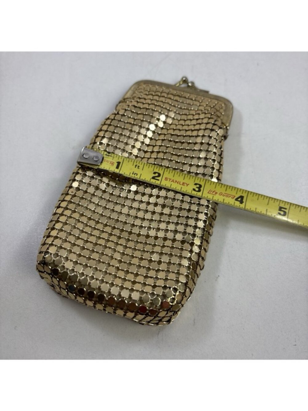 Long Gold Mesh Sequin Cigarette Case Pouch Glam Hollywood Regency - Picture 4 of 5